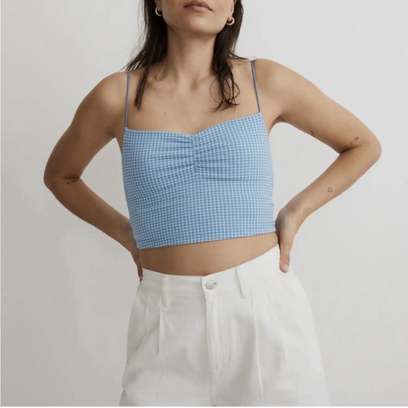 Navy Gingham Crop Tank